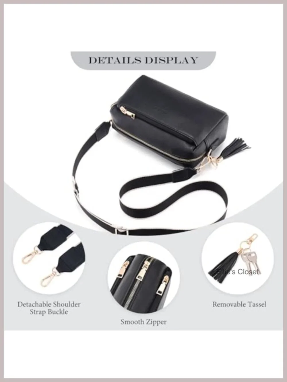 Vegan PU Leather Triple Zip Small Crossbody Bag with Card Slots